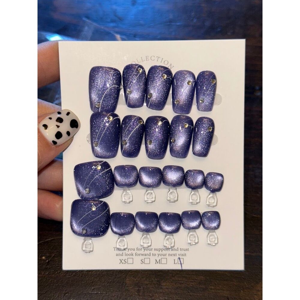 Purple Glitter Square Press On Nails & Toe Nails Size Large